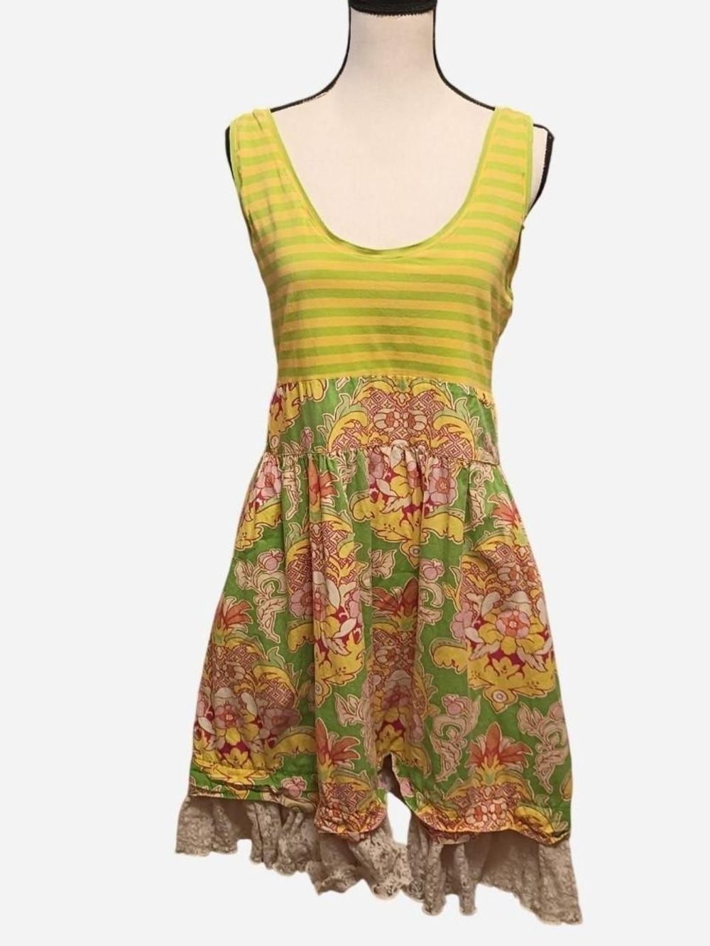Mustard Pie Striped And Floral Midi Dress
